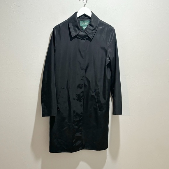 LAUREN RALPH LAUREN Women’s Black Collared Swing Coat Topper Pockets Career Sz M - Picture 1 of 9